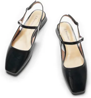 C.Paravano Women's Slingback Flats | Square Toe Slingback Flats for Women | Block Heel Slingback Sandals | Adjustable Strap Shoes (Size 8.5,New Black)