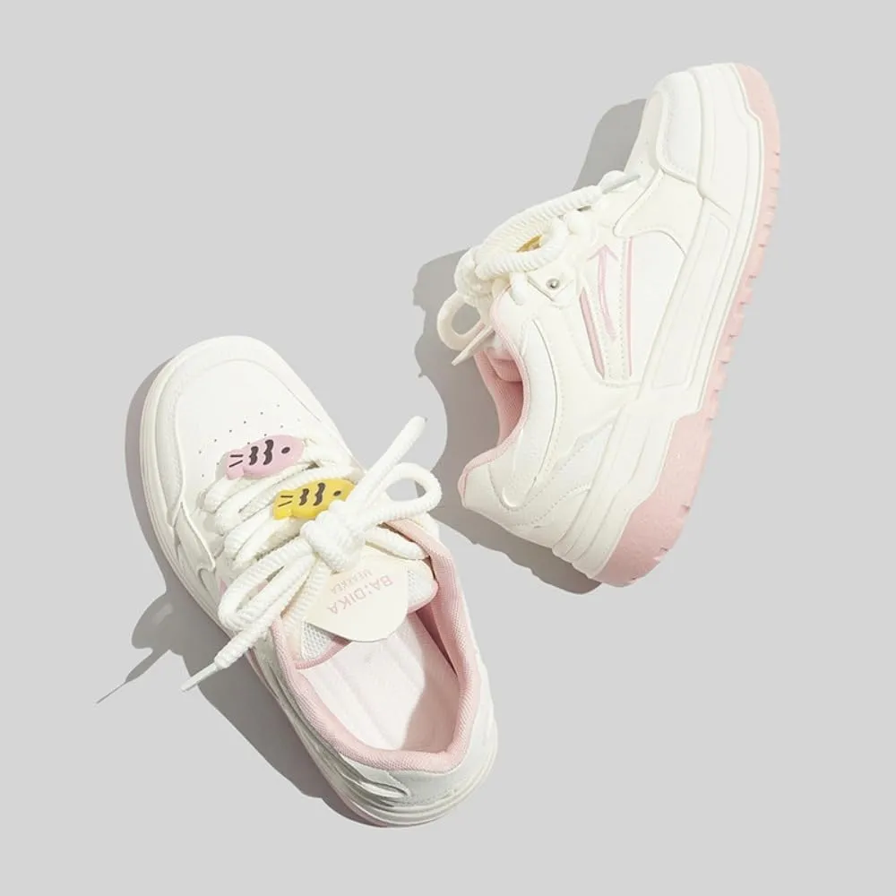 Cute Fish Embroidered Shoes Women's Casual Sneakers Comfortable Everyday Shoes Spring Color-Block Casual Women's Low-Top White Sneakers