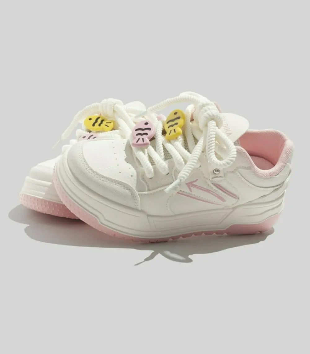 Cute Fish Embroidered Shoes Women's Casual Sneakers Comfortable Everyday Shoes Spring Color-Block Casual Women's Low-Top White Sneakers