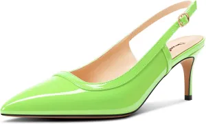 DearOnly Womens Mid Kitten Heel Pointed Toe Slingback Pumps Wedding Patent Leather Slip-on Sandals 2.4 Inches Heels