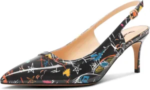 DearOnly Womens Mid Kitten Heel Pointed Toe Slingback Pumps Wedding Patent Leather Slip-on Sandals 2.4 Inches Heels