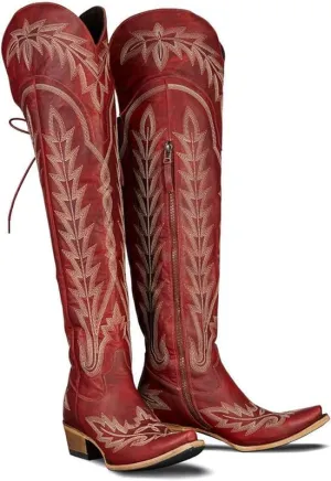 Embroidered Cowboy Boots for Women Lace up Thigh High Boots Wide Calf Over The Knee Boots Side Zip Western Cowgirl Boots