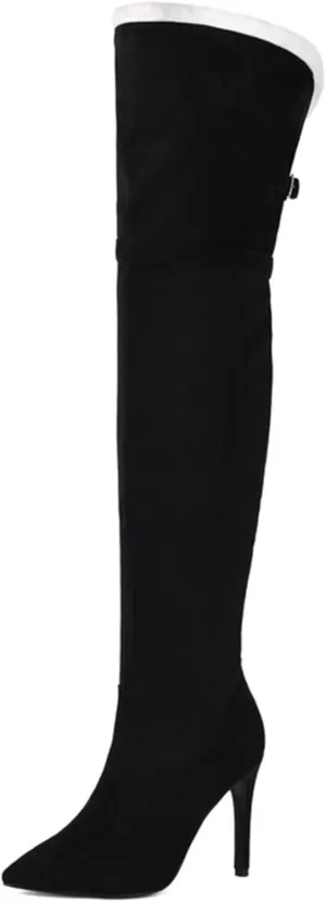 ErikenUrben Women Winter Fur Lined Over the Knee Boots Stiletto Heel Thigh High Boots Zip
