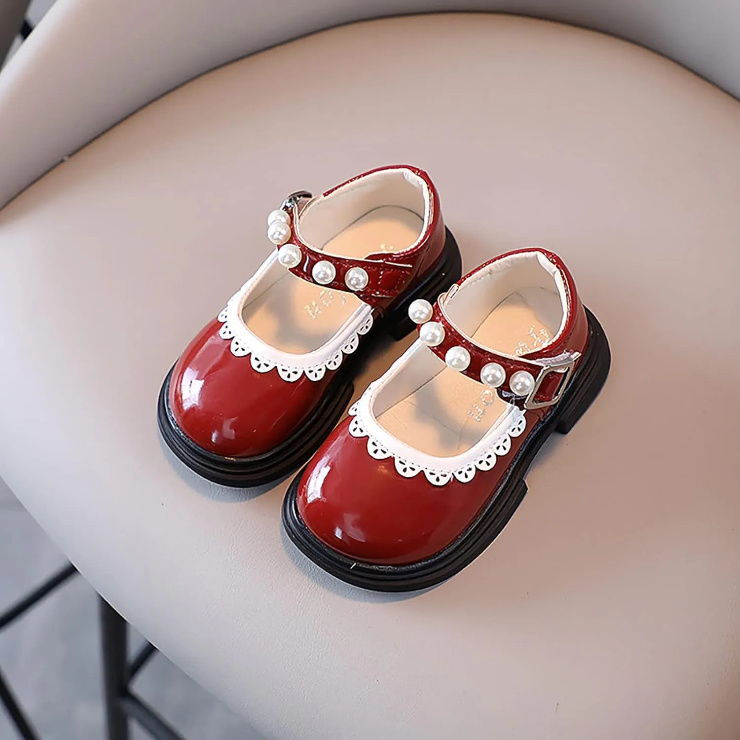 Fashion Autumn Toddler and Girls Casual Shoes Thick Sole Round Toe Buckle Dress Shoes Baby Girl Leather Shoes
