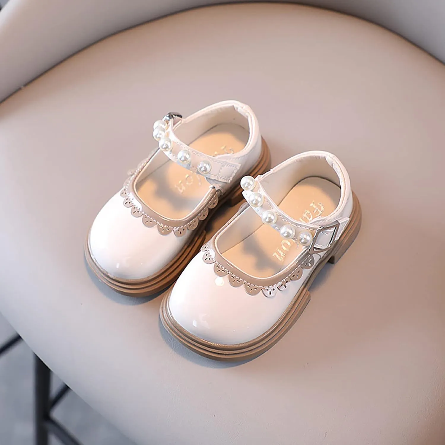 Fashion Autumn Toddler and Girls Casual Shoes Thick Sole Round Toe Buckle Dress Shoes Baby Girl Leather Shoes