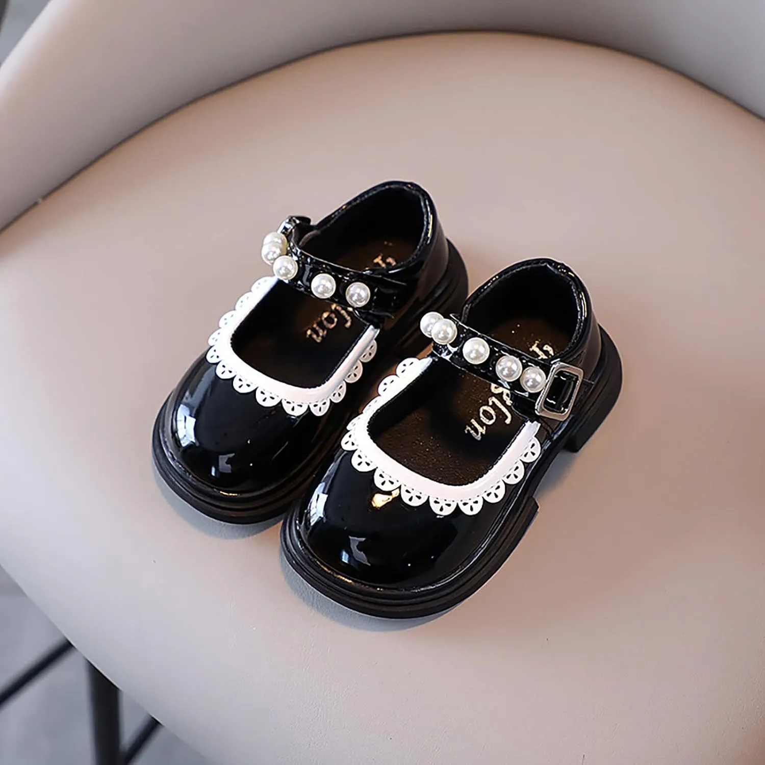 Fashion Autumn Toddler and Girls Casual Shoes Thick Sole Round Toe Buckle Dress Shoes Baby Girl Leather Shoes
