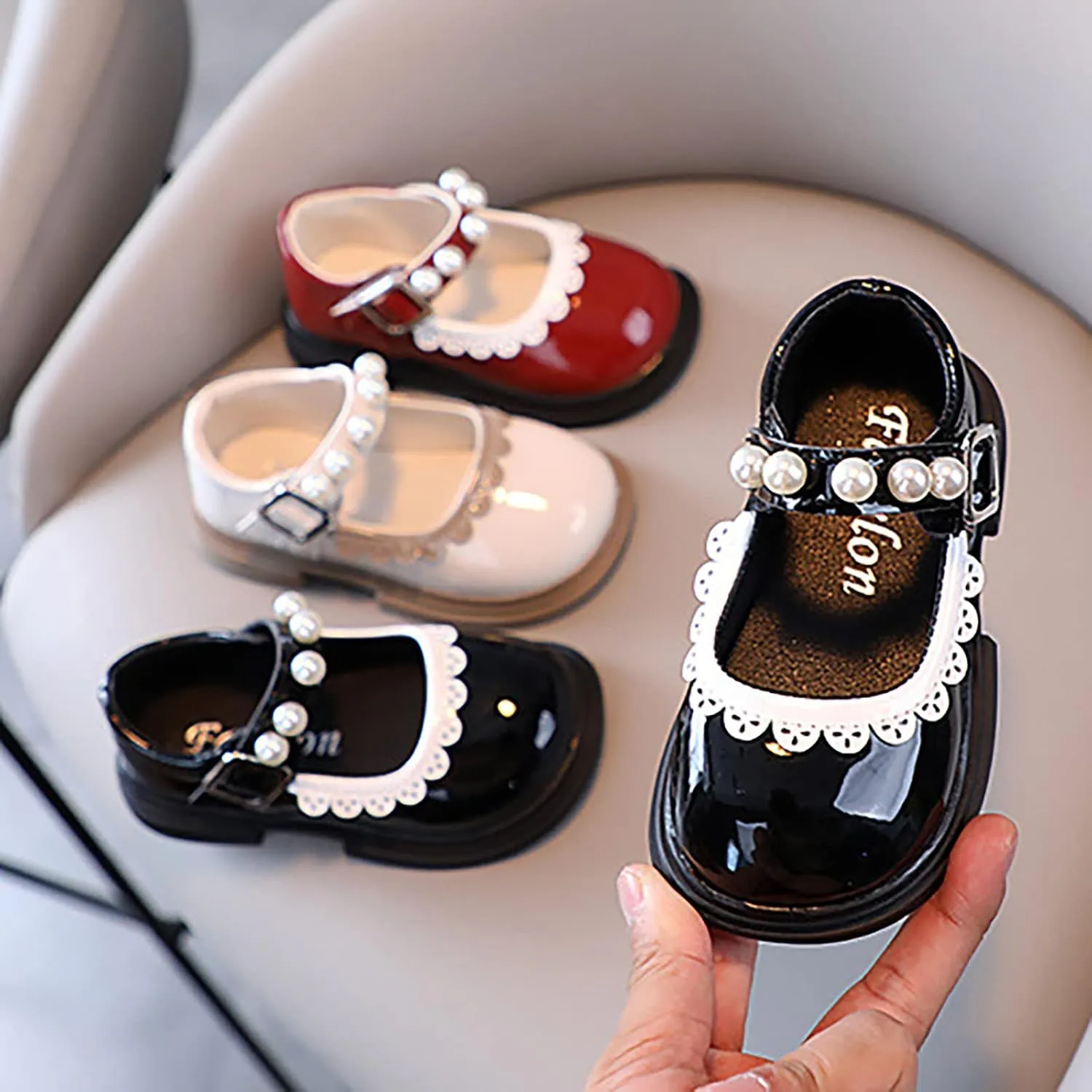 Fashion Autumn Toddler and Girls Casual Shoes Thick Sole Round Toe Buckle Dress Shoes Baby Girl Leather Shoes