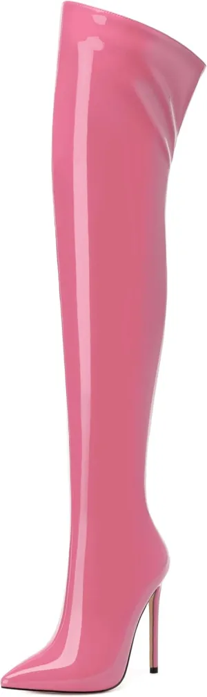 FOGEENA Over the Knee Boots for Women Stiletto High Heel Patent Leather Pointed Toe Zipper 4.7 Inch Thigh High Boots Fashion Sexy Dating Party Fall Winter Boots