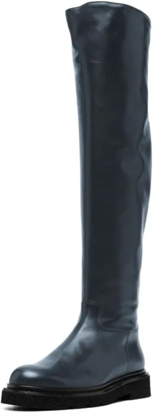 FOWT Women Stylish Round Toe Ankle Side Zipper Over The Knee Boots Block Low Heel Graceful Winter Wide Calf Daily Shoes Size 4-16 US