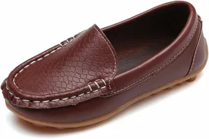Girl's Platform Loafers Slip On Chain Chunky Heel Leather Lazy lats Round Toe School niform Dress Shoes