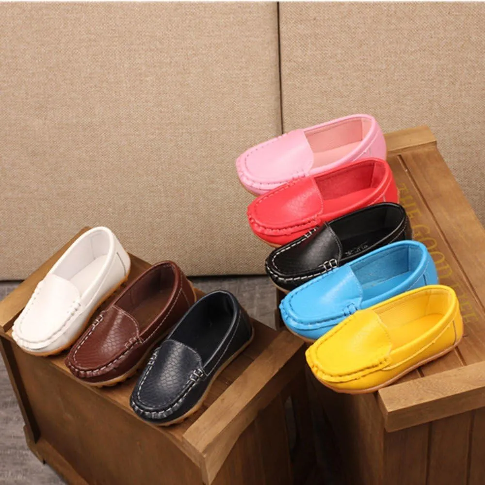 Girl's Platform Loafers Slip On Chain Chunky Heel Leather Lazy lats Round Toe School niform Dress Shoes