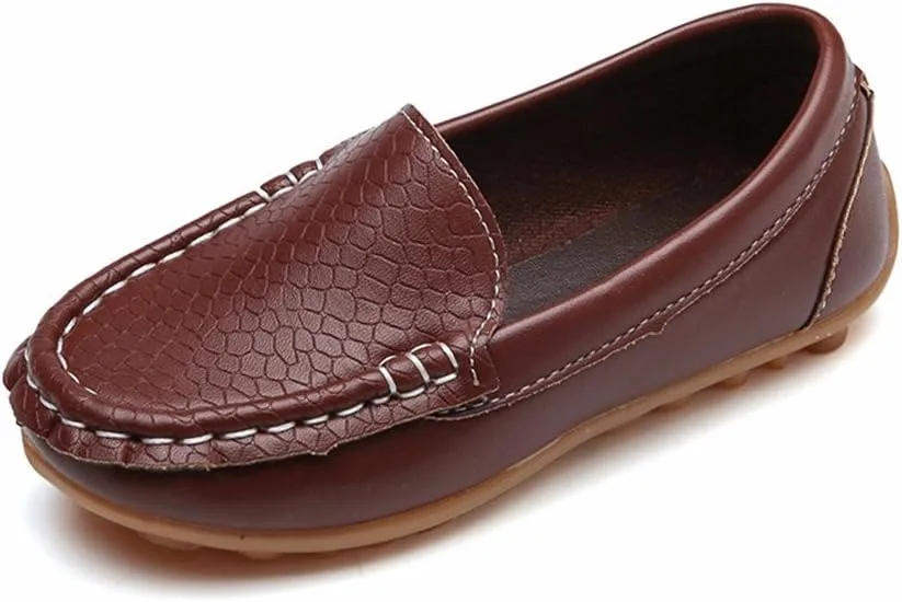 Girl's Platform Loafers Slip On Chain Chunky Heel Leather Lazy lats Round Toe School niform Dress Shoes