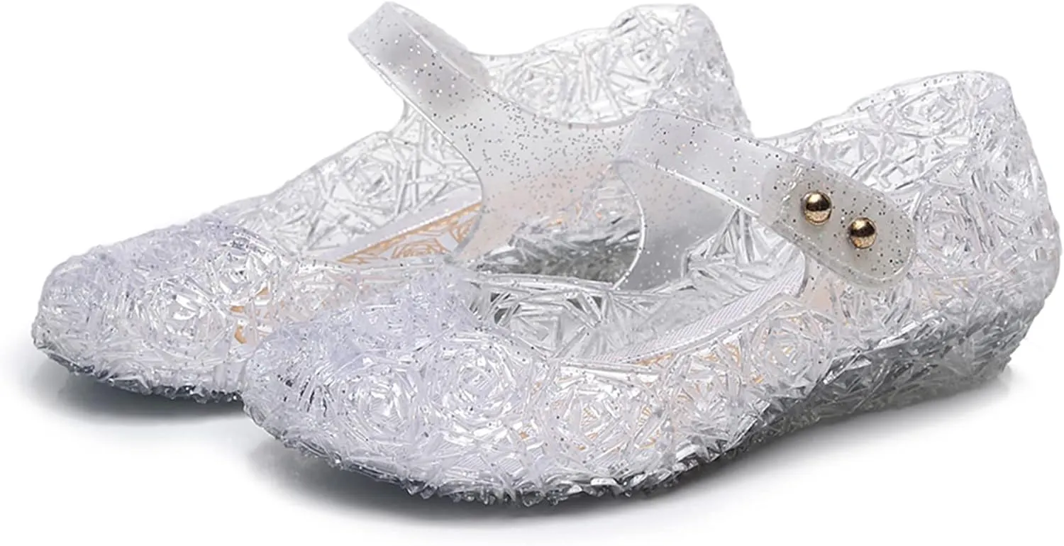 Jelly Shoes for Girls, Snow Queen Princess Birthday Sandals for Little Girls, Blue Toddler Glitter Sandals Size 9, Frozen Inspired Party Cosplay Costumes Dress Flats