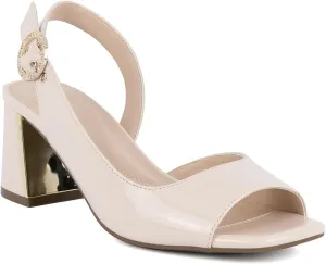 Jones New York Women's Patent Slingback Heeled Sandals | Block Heel Dress Shoes with Buckle | Open-Toe/Closed-Toe Elegant & Comfortable Footwear for Formal Events, Parties & Weddings