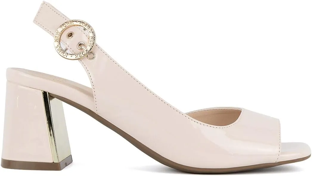 Jones New York Women's Patent Slingback Heeled Sandals | Block Heel Dress Shoes with Buckle | Open-Toe/Closed-Toe Elegant & Comfortable Footwear for Formal Events, Parties & Weddings