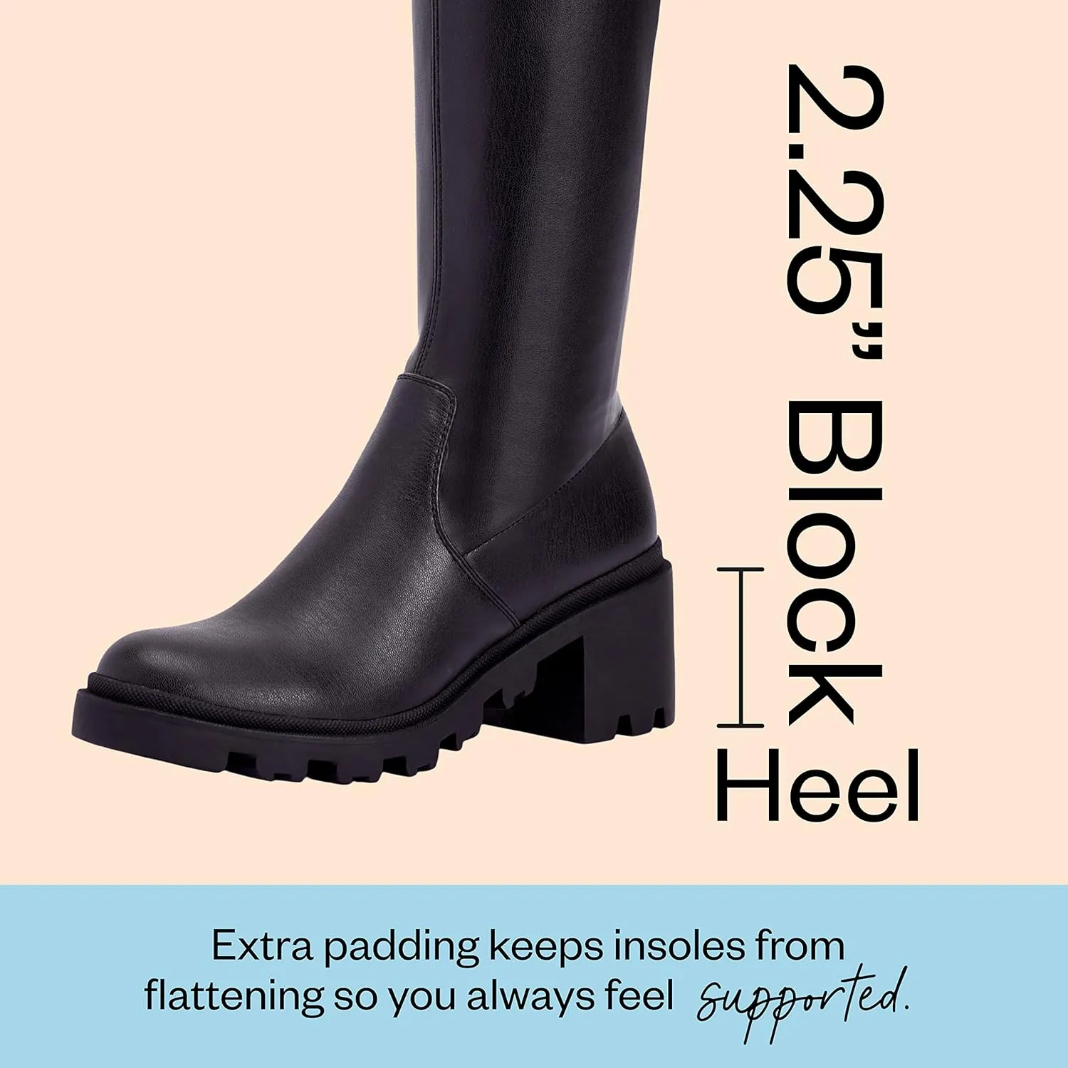 JustFab Thigh High Boots for Women - Black Faux Leather Over-the-Knee Boots with Chunky Heel - Jordane