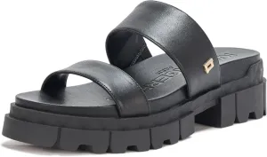 Karl Lagerfeld Paris Women's Everyday Cushioned Insole Lacara-Lug Slide Heeled Sandal, Black, 9.5