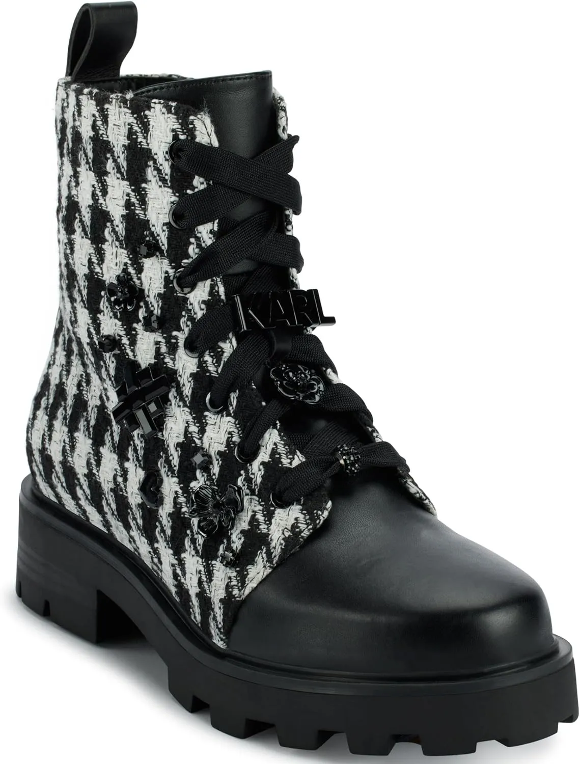 Karl Lagerfeld Paris Women's Makenzie Everyday Chelsea Boot Combat, Black/White, 7.5