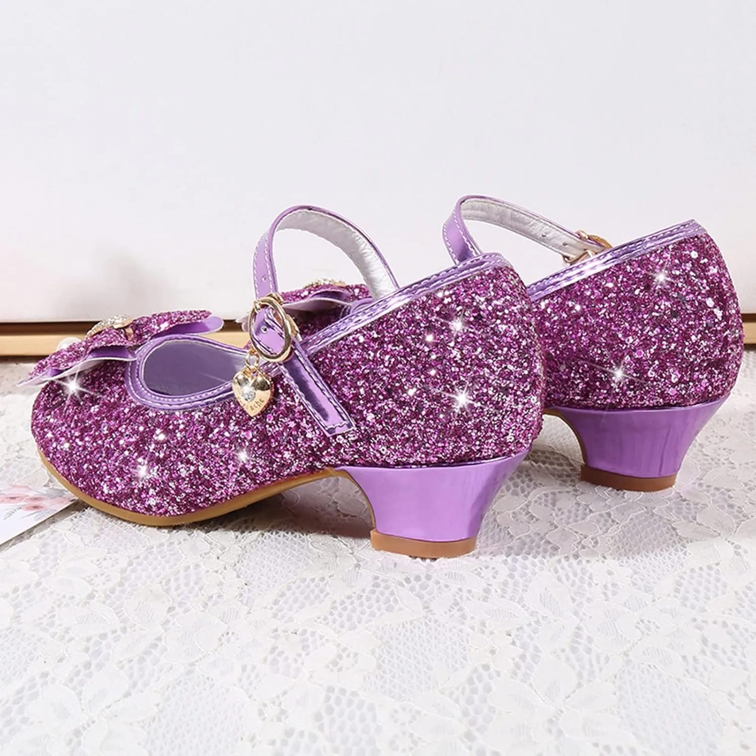 Kid Girls Glittler Mary Jane Shoes Party Dance Shoes Little Kid Big Kid Low Heel Dress Shoes for Wedding (Purple, 11 Little Kid)