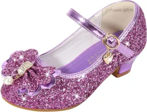 Kid Girls Glittler Mary Jane Shoes Party Dance Shoes Little Kid Big Kid Low Heel Dress Shoes for Wedding (Purple, 11 Little Kid)