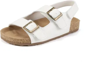 Kids Cork Footbed Sandals, Double Buckle Strap, White