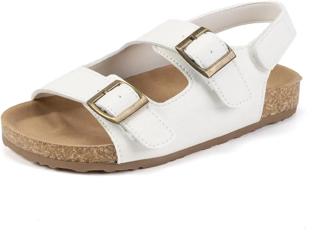 Kids Cork Footbed Sandals, Double Buckle Strap, White