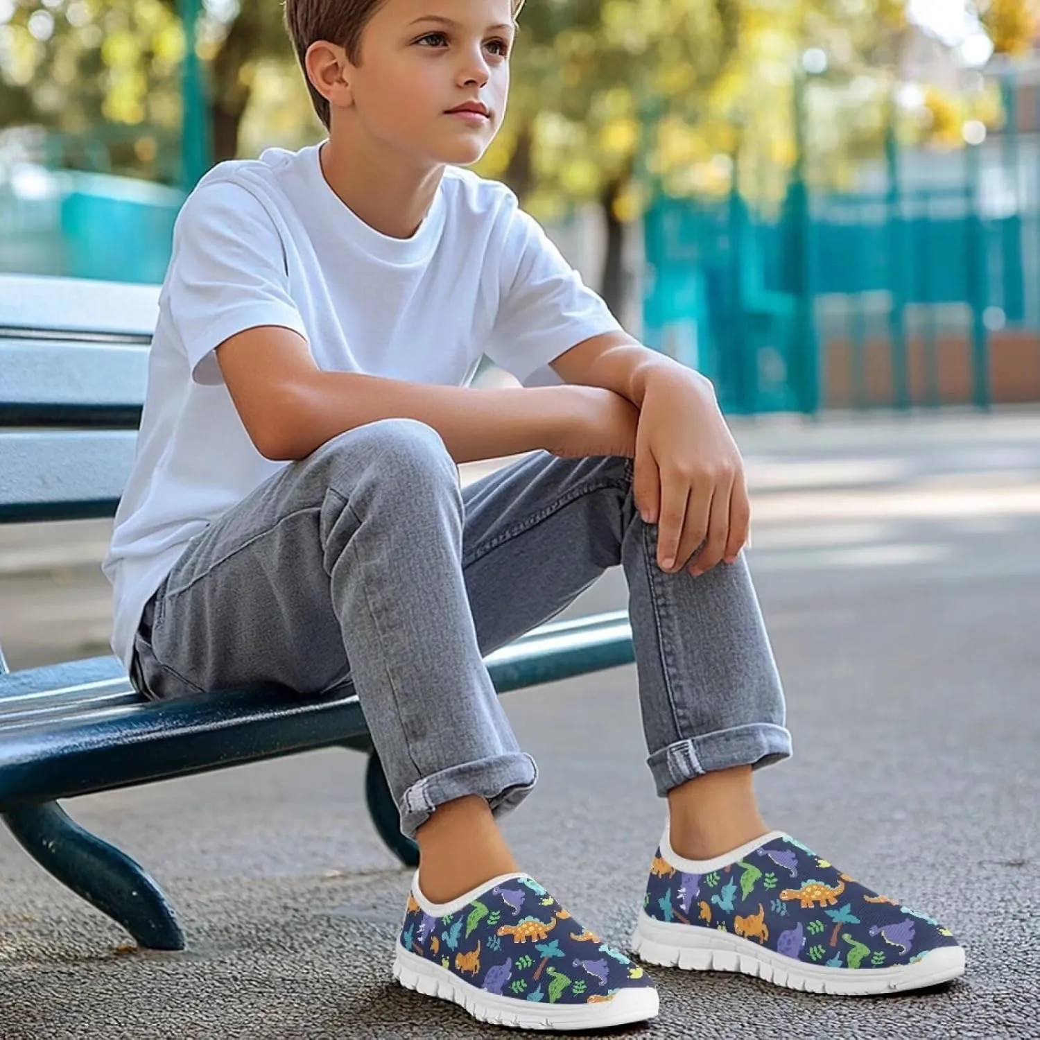 Kids School Sneakers for Boys Girls Breathable Mesh Running Shoes Lightweight Slip on Tennis Shoe Casual Flat