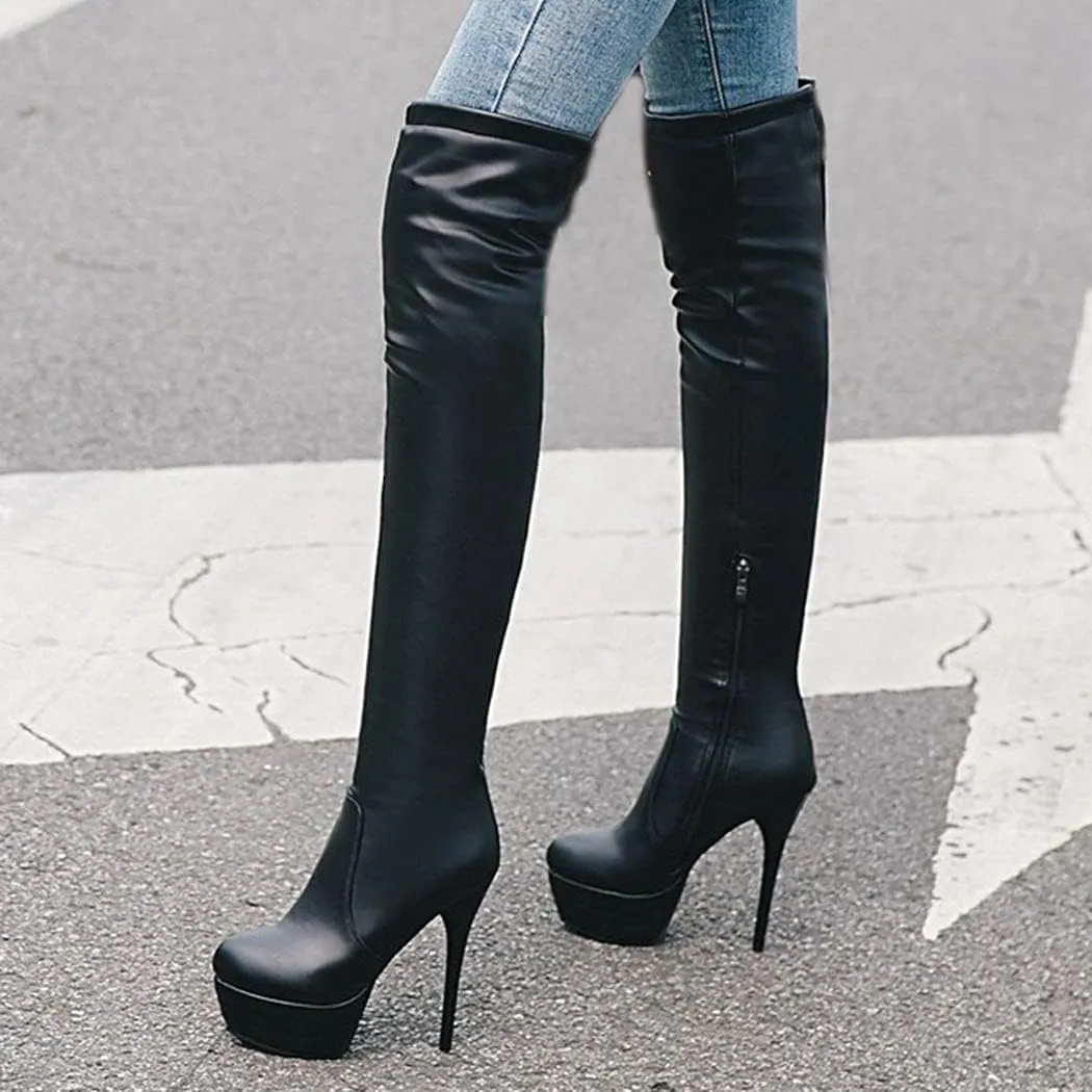 KIKIVIVI Womens Platform Stiletto High Heel Over The Knee Boots with Zipper
