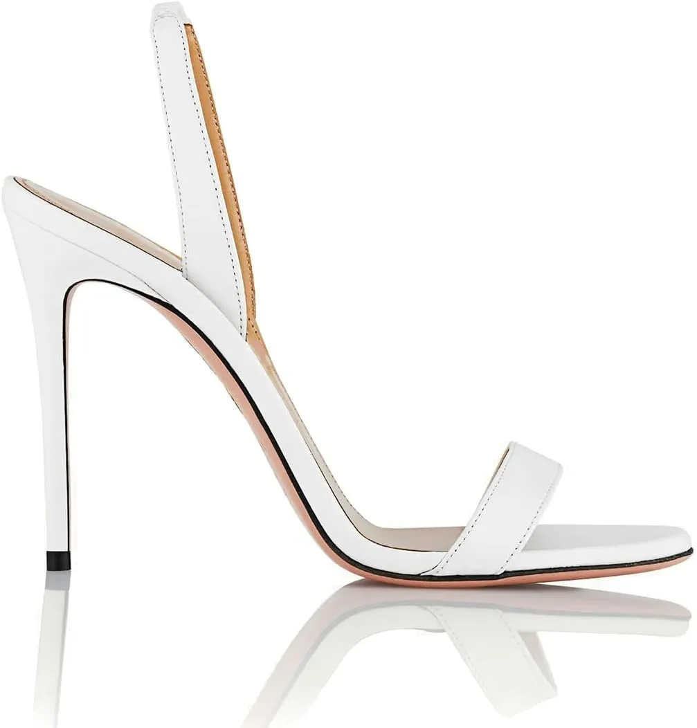 LEHOOR Women Slingback Stiletto Heels Dress Sandals Backless Strappy Heeled Sandal Round Open Toe Formal Sandals 4 Inch High Heel Elastic Ankle Strap Classy Evening Sandals for Wedding Party 4-11 M US