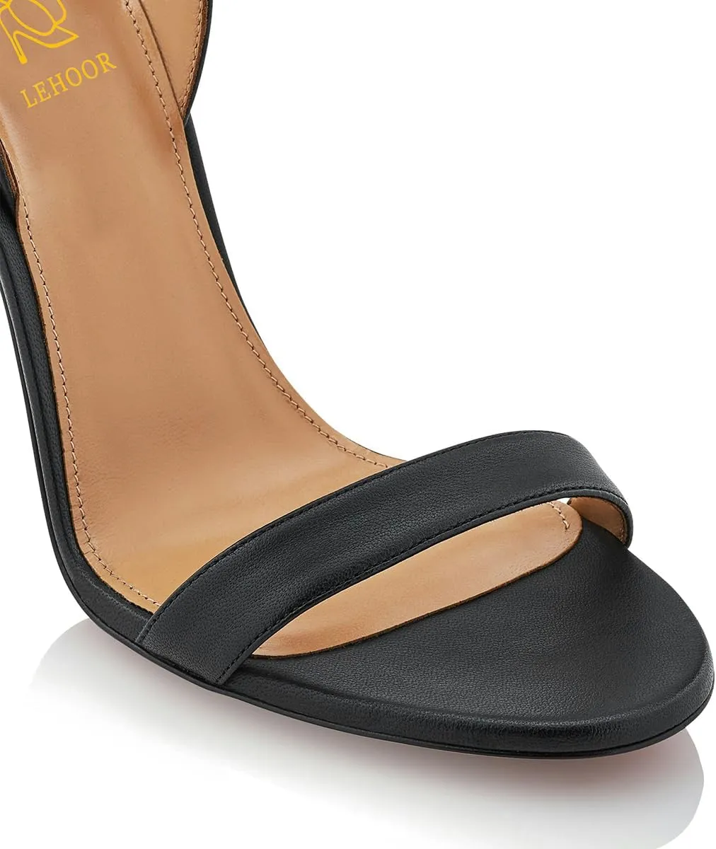 LEHOOR Women Slingback Stiletto Heels Dress Sandals Backless Strappy Heeled Sandal Round Open Toe Formal Sandals 4 Inch High Heel Elastic Ankle Strap Classy Evening Sandals for Wedding Party 4-11 M US