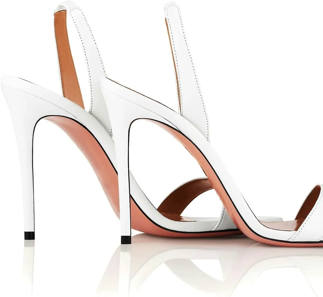 LEHOOR Women Slingback Stiletto Heels Dress Sandals Backless Strappy Heeled Sandal Round Open Toe Formal Sandals 4 Inch High Heel Elastic Ankle Strap Classy Evening Sandals for Wedding Party 4-11 M US
