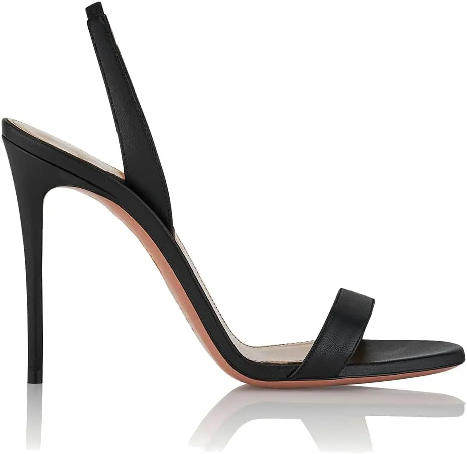 LEHOOR Women Slingback Stiletto Heels Dress Sandals Backless Strappy Heeled Sandal Round Open Toe Formal Sandals 4 Inch High Heel Elastic Ankle Strap Classy Evening Sandals for Wedding Party 4-11 M US