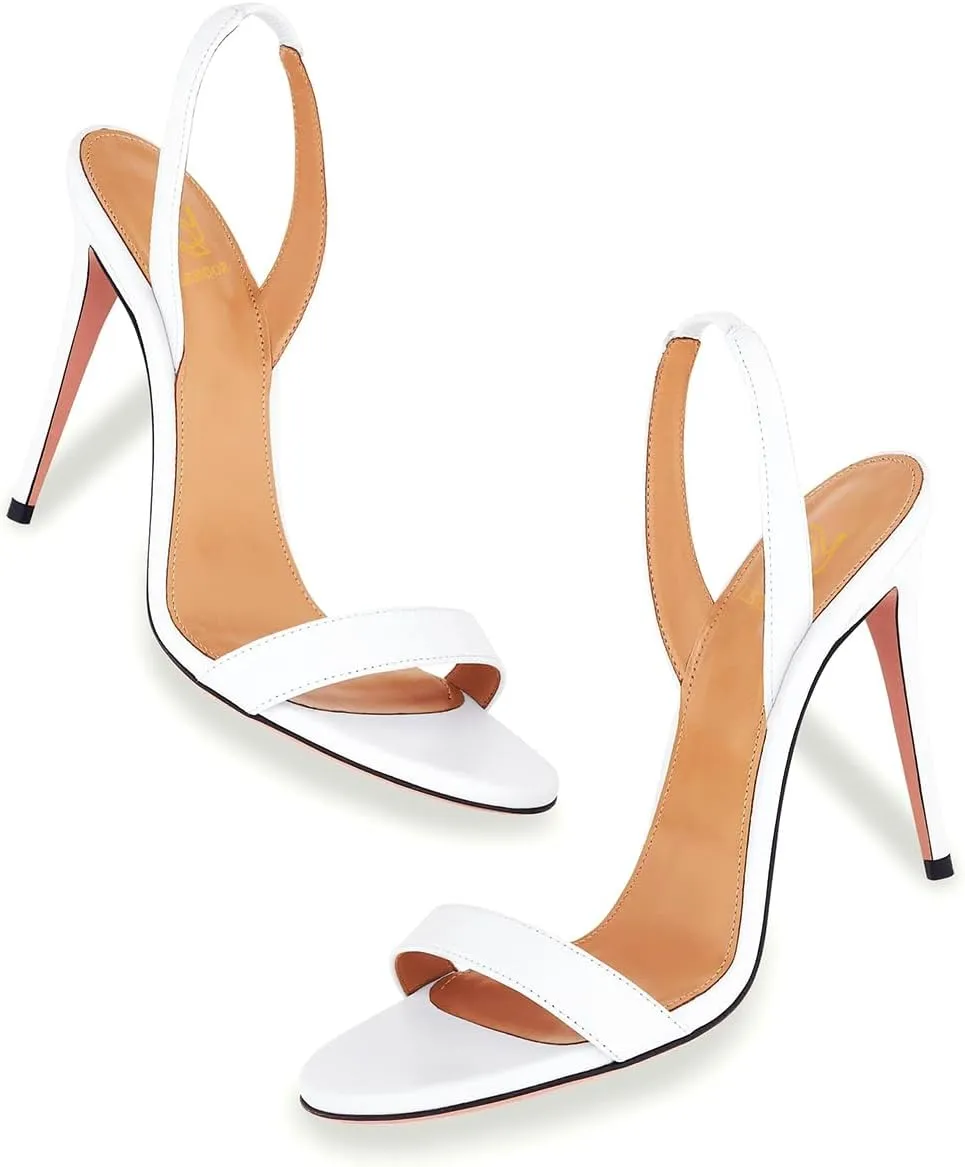 LEHOOR Women Slingback Stiletto Heels Dress Sandals Backless Strappy Heeled Sandal Round Open Toe Formal Sandals 4 Inch High Heel Elastic Ankle Strap Classy Evening Sandals for Wedding Party 4-11 M US