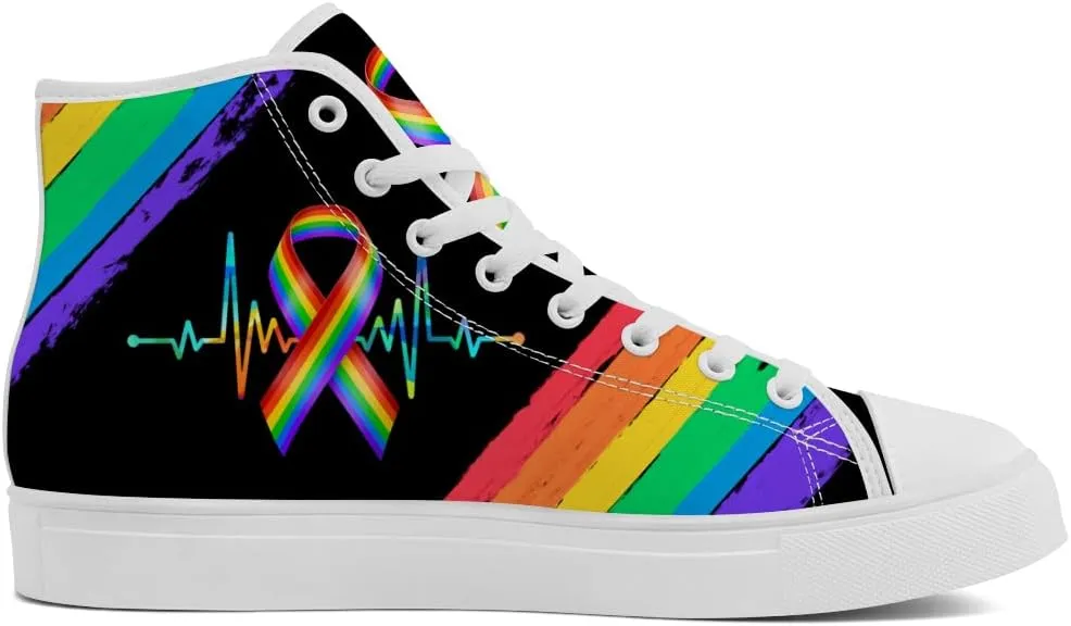 LGBT High Top Sneakers for Men Women LGBTQ High Top Canvas Shoes Lace Up Casual Shoes