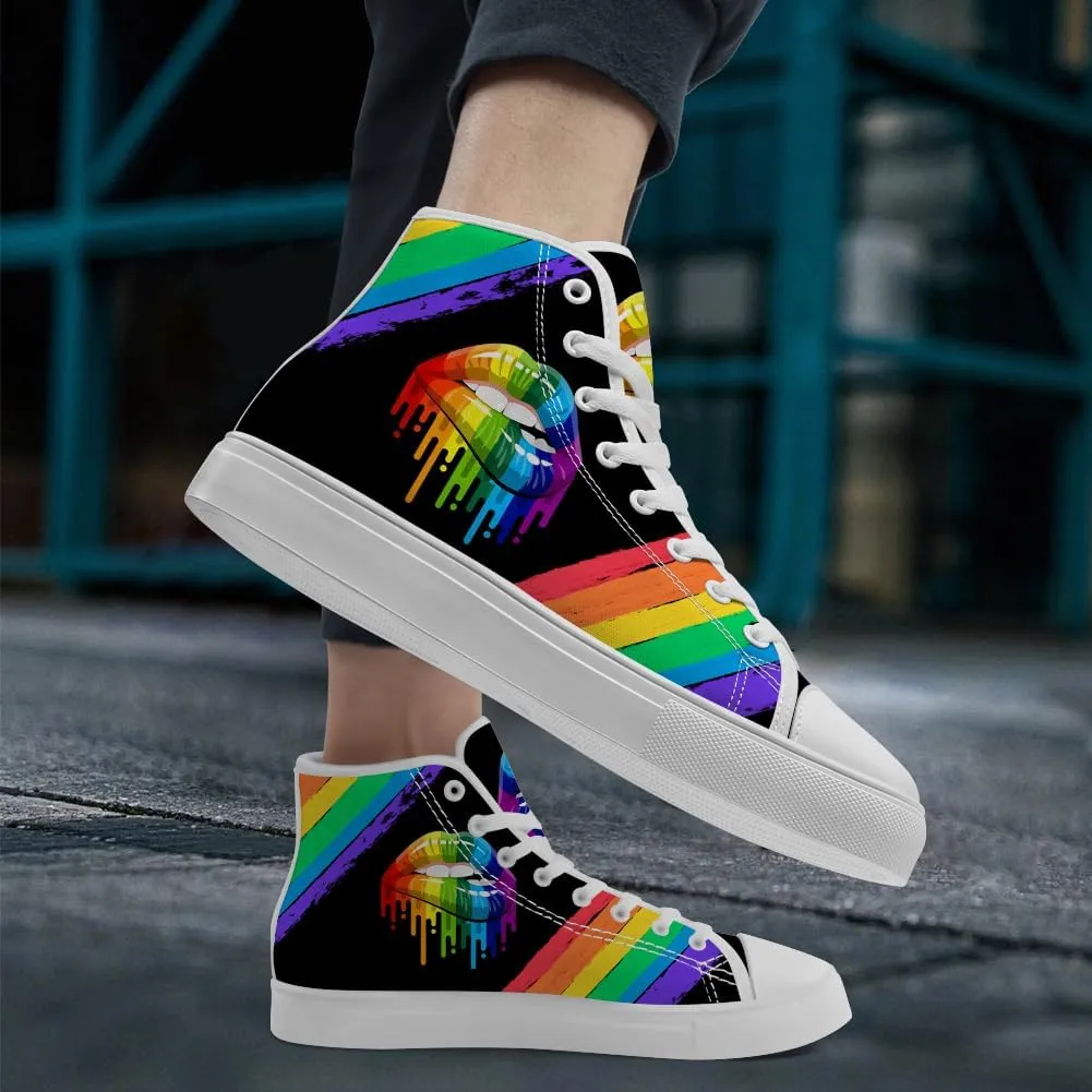 LGBT High Top Sneakers for Men Women LGBTQ High Top Canvas Shoes Lace Up Casual Shoes