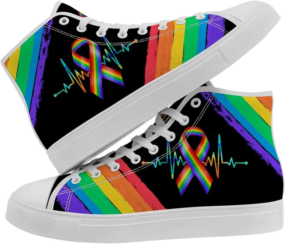 LGBT High Top Sneakers for Men Women LGBTQ High Top Canvas Shoes Lace Up Casual Shoes