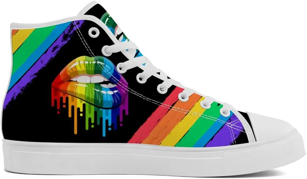LGBT High Top Sneakers for Men Women LGBTQ High Top Canvas Shoes Lace Up Casual Shoes