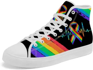 LGBT High Top Sneakers for Men Women LGBTQ High Top Canvas Shoes Lace Up Casual Shoes
