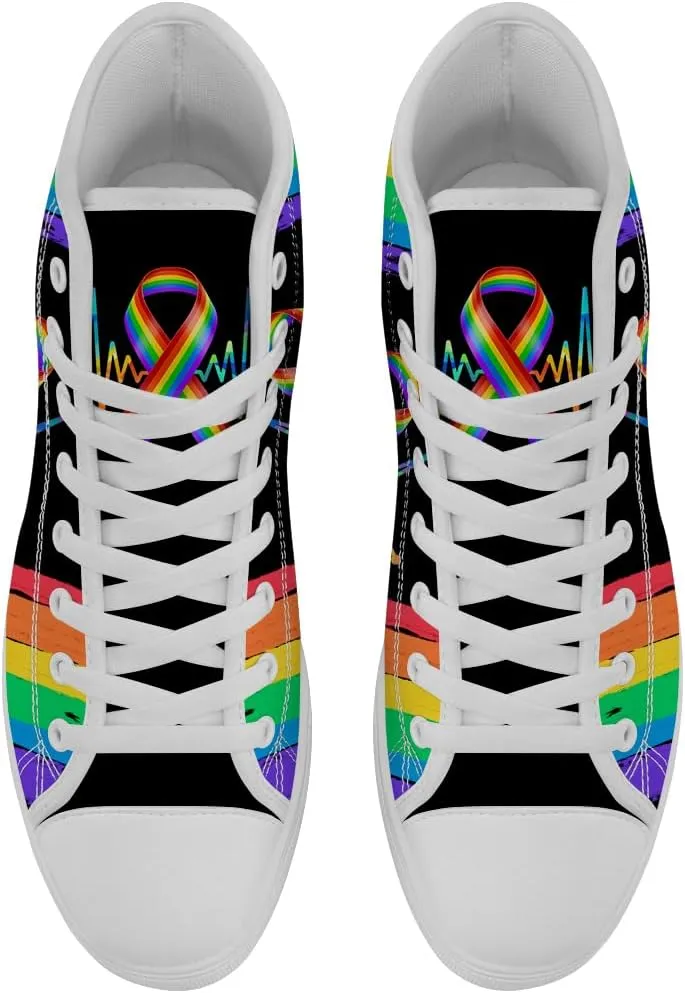 LGBT High Top Sneakers for Men Women LGBTQ High Top Canvas Shoes Lace Up Casual Shoes
