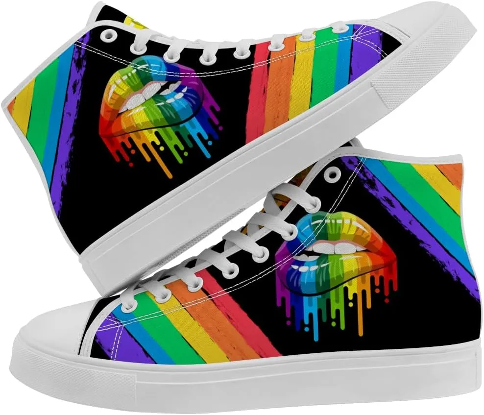 LGBT High Top Sneakers for Men Women LGBTQ High Top Canvas Shoes Lace Up Casual Shoes