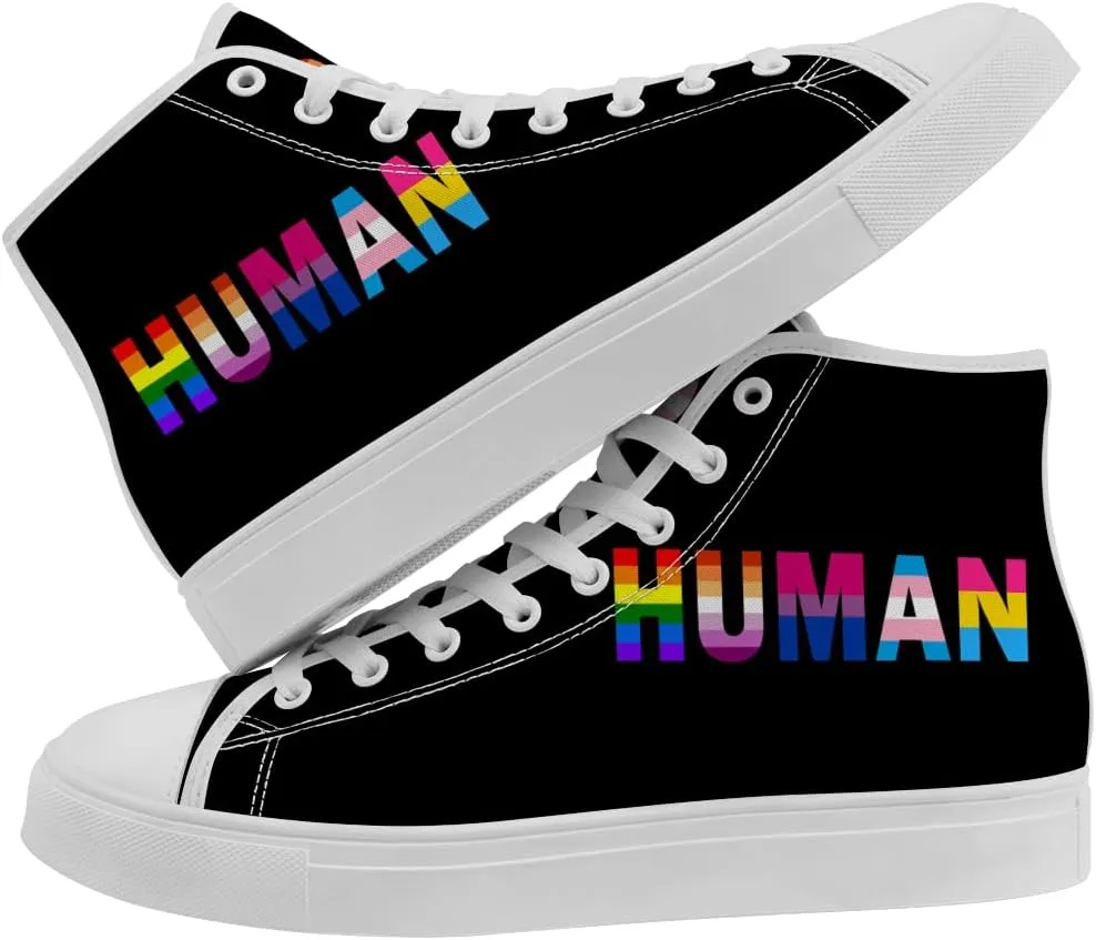LGBT High Top Sneakers for Men Women LGBTQ High Top Canvas Shoes Lace Up Casual Shoes