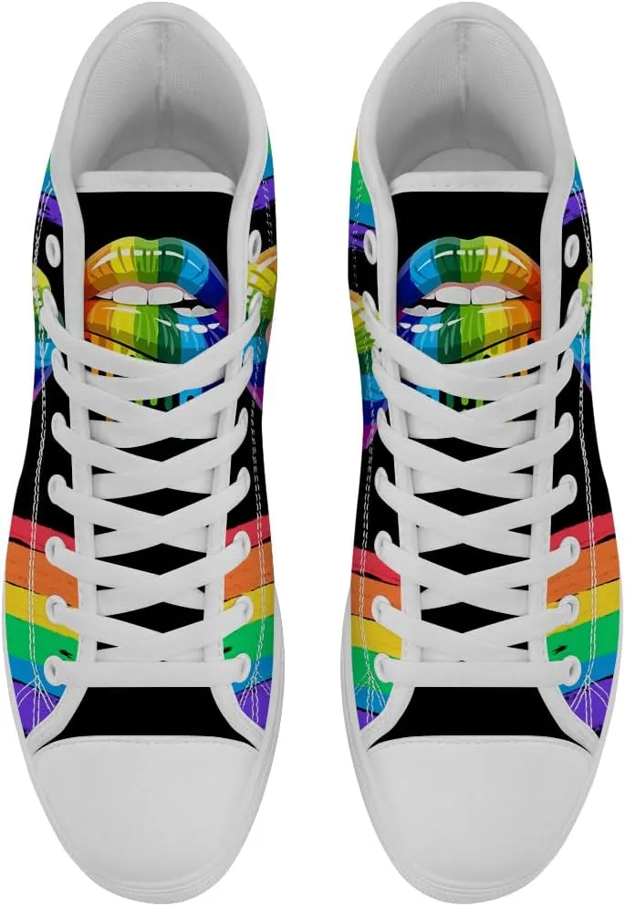 LGBT High Top Sneakers for Men Women LGBTQ High Top Canvas Shoes Lace Up Casual Shoes