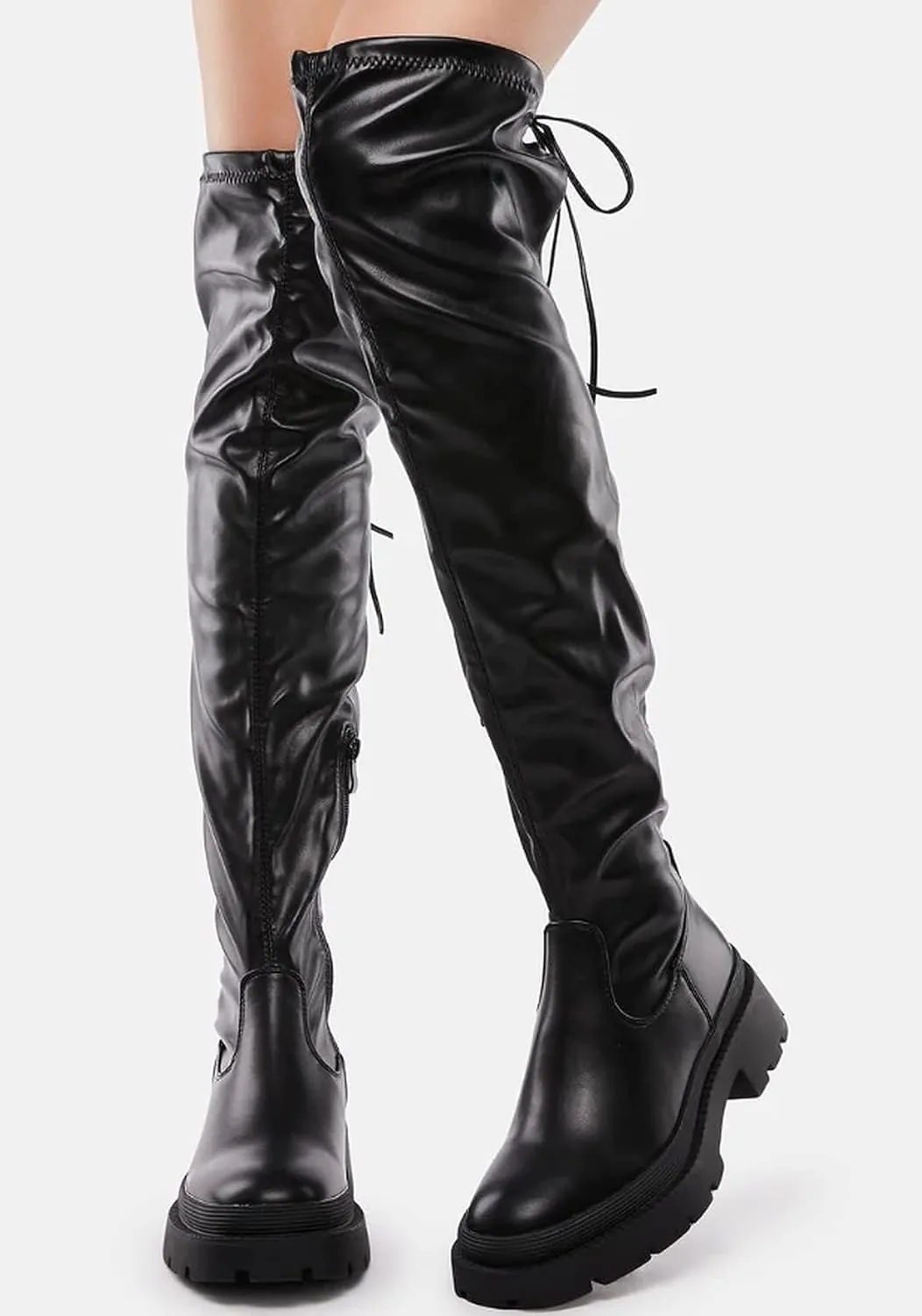 Liliana Women's Over The Knee Thigh High Boots Long Stretch Chunky Lug Sole Fall Boots