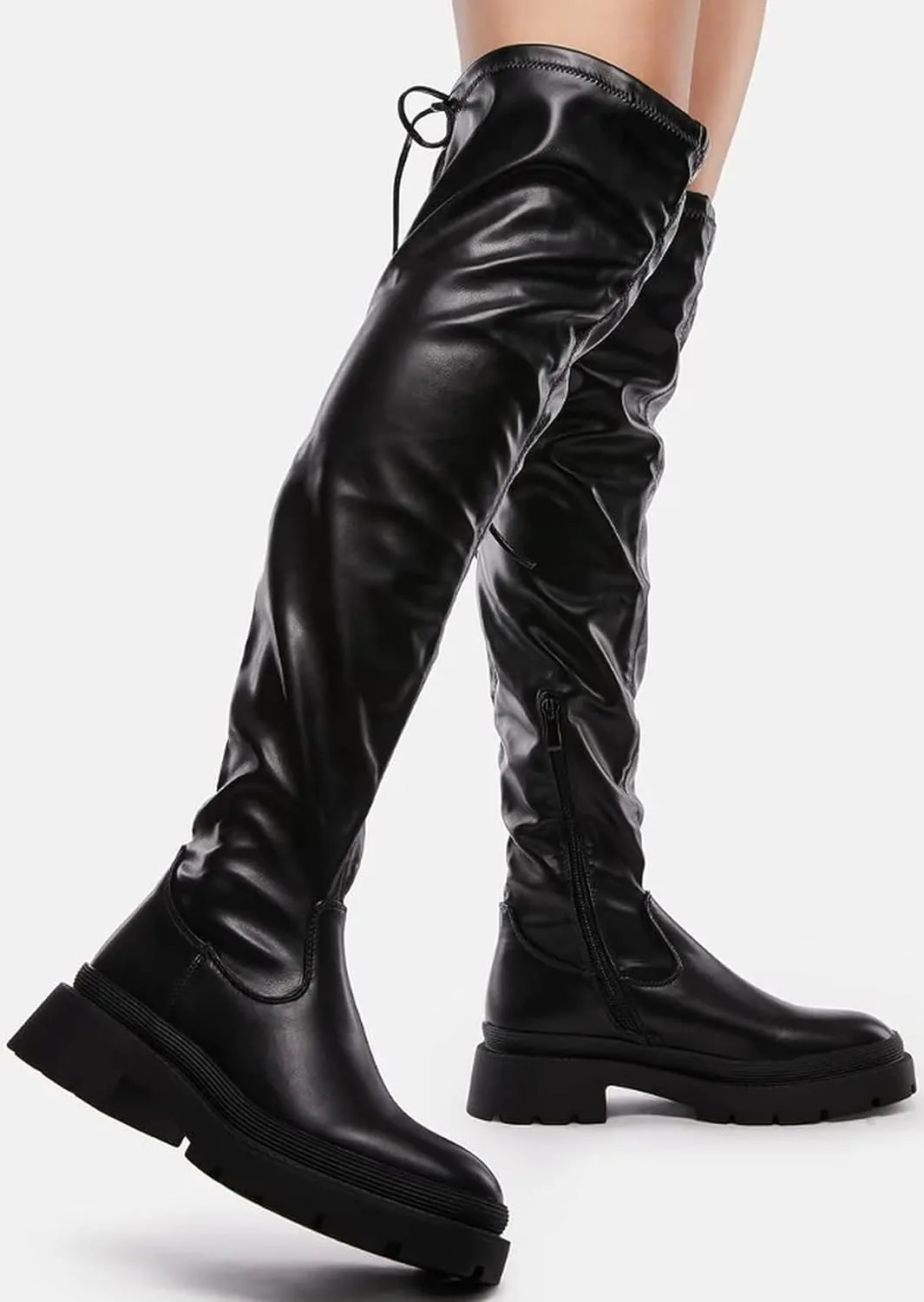 Liliana Women's Over The Knee Thigh High Boots Long Stretch Chunky Lug Sole Fall Boots