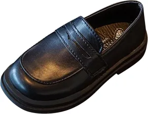 Little Girl's Platform Loafers School 𝐔niform Leather 𝐅lats Slip on Round Toe Fashion Performance Dress Shoes