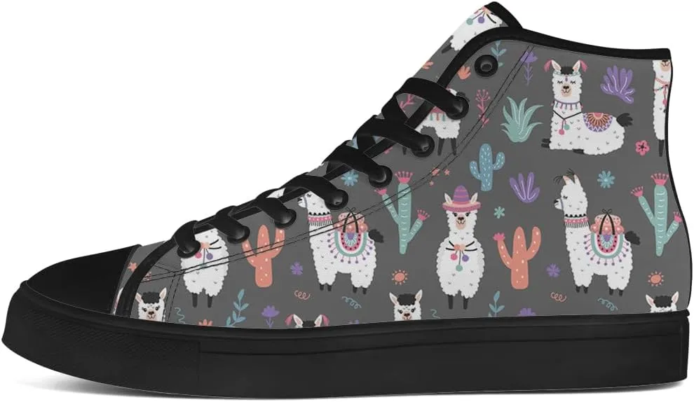 Llama High Top Canvas Shoes for Men Women Alpaca High Top Sneakers Sheep Shoes Gifts for Boyfriend Girlfriend