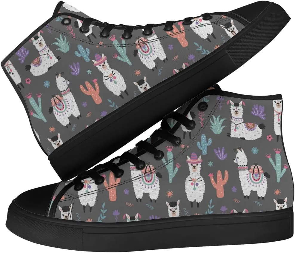 Llama High Top Canvas Shoes for Men Women Alpaca High Top Sneakers Sheep Shoes Gifts for Boyfriend Girlfriend