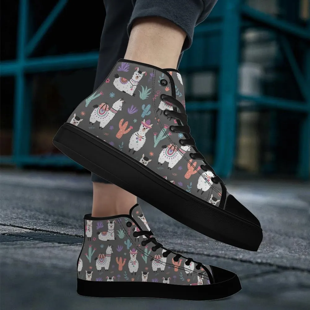 Llama High Top Canvas Shoes for Men Women Alpaca High Top Sneakers Sheep Shoes Gifts for Boyfriend Girlfriend