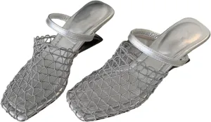 Low Heel Slingback Shoes For Women Closed Square Toe Hollow Mesh Short Heels Sandals Comfortable Summer Slip-on Casual Dress Shoes