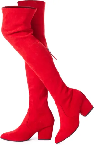 Mtzyoa Thigh High Block Heel Boot Women Pointed Toe Stretch Over The Knee Boots